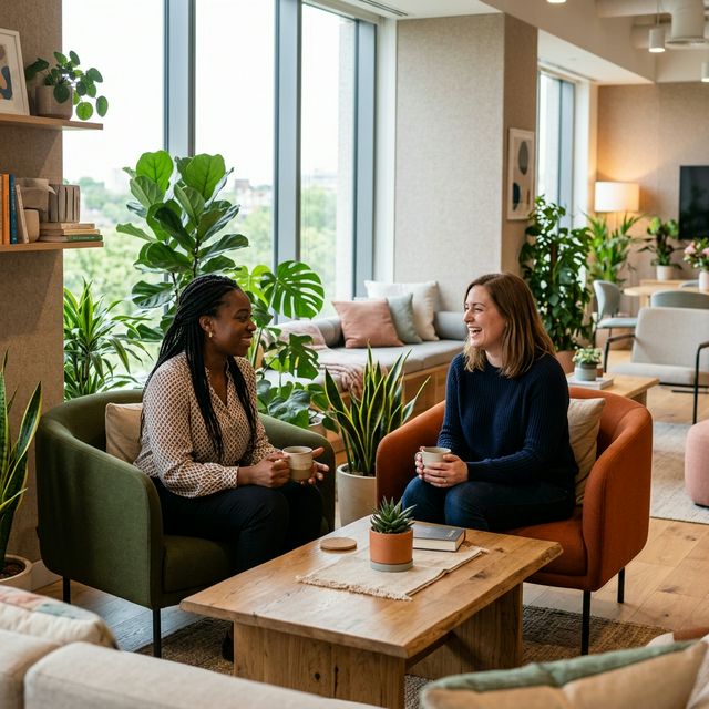 Colaboradores felizes conversando no café